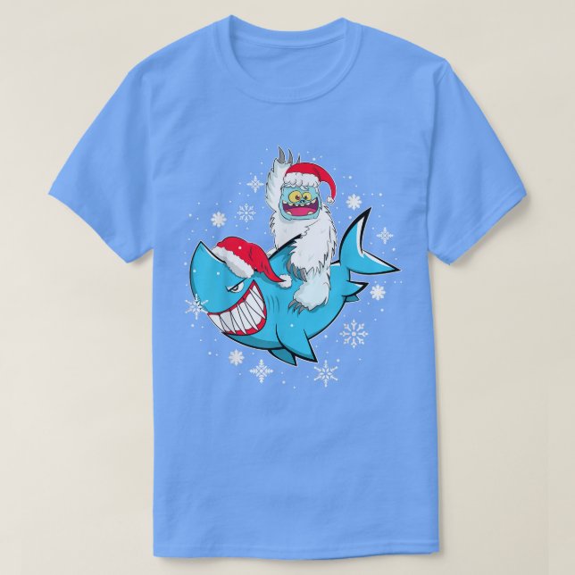 Yeti To Party Shark Santa Hat Christmas Pajama Xma T-Shirt (Design Front)