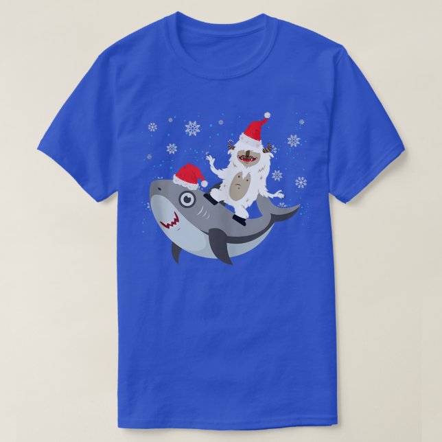 Yeti To Party Shark Santa Hat Christmas Pajama Xma T-Shirt (Design Front)
