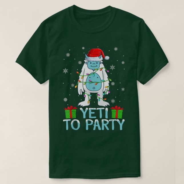 Yeti To Party Xmas Lights Santa Yeti Christmas  T-Shirt (Design Front)