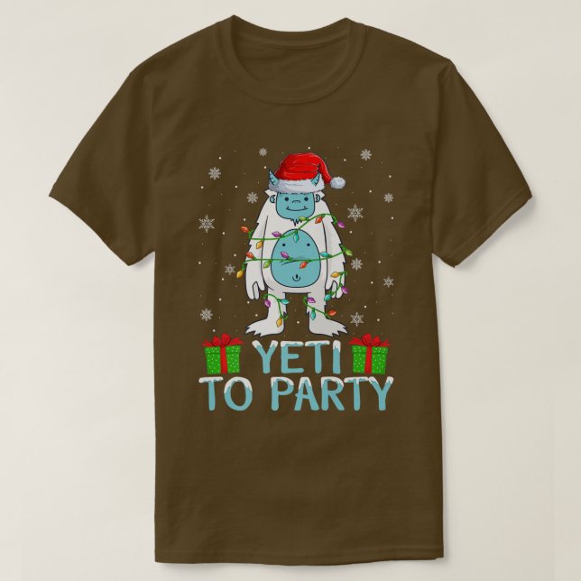 Yeti To Party Xmas Lights Santa Yeti Christmas  T-Shirt (Design Front)
