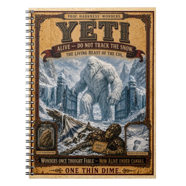 Yeti, Vintage Circus Monster Notebook (Front)