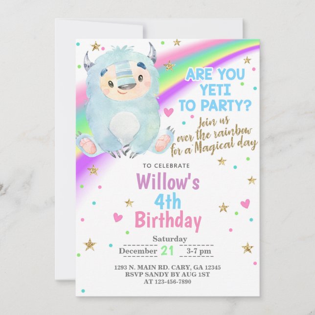Yeti winter girl birthday invite, Yeti invitation. Invitation (Front)