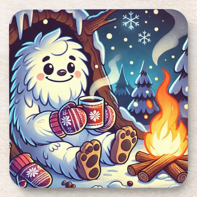 Yeti's Hideaway Cartoon Printed Drink Coaster (Front)