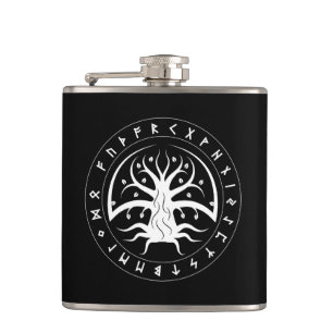 Yggdrasil Circle Runes Flask (Vinyl Wrapped)