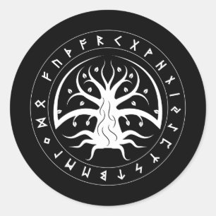 Yggdrasil Circle Runes Stickers (Round)