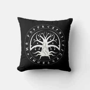 Yggdrasil Circle Runes Throw Pillows