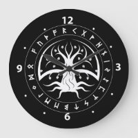 Yggdrasil Circle Runes Wall Clocks