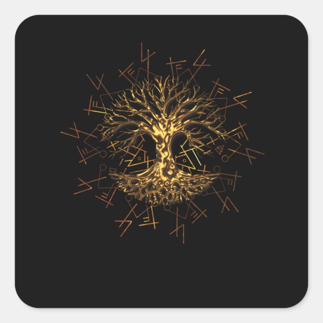 Yggdrasil World Ash Tree Of Life Pagan Square Sticker (Front)