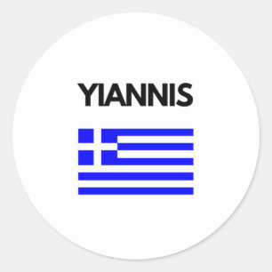 Yiannis Greek Name with Greek Flag Design Classic Round Sticker