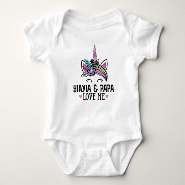 YiaYia and Papa Love Me Unicorn Baby Bodysuit (Front)