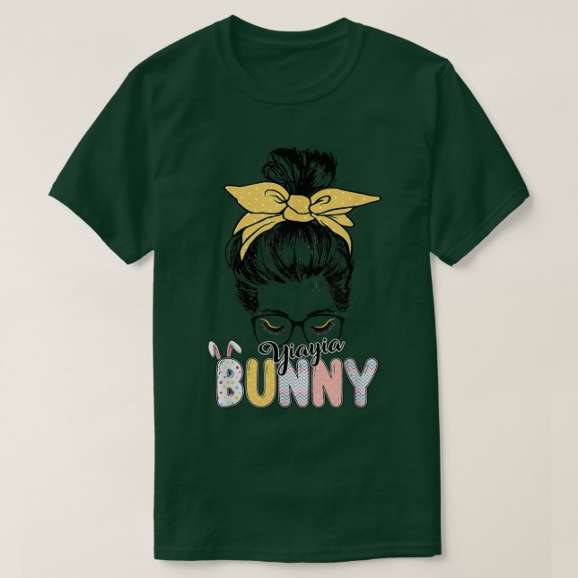 Yiayia Bunny Messy Bun Easter Day Family Apparel  T-Shirt (Design Front)