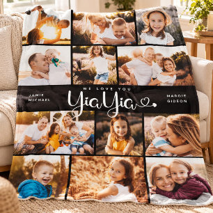 YiaYia We Love you Hearts Modern Photo Collage Fleece Blanket
