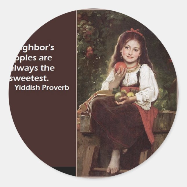 Yiddish Saying Regarding Apples & Graphic Classic Round Sticker (Front)