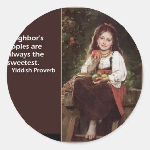 Yiddish Saying Regarding Apples & Graphic Classic Round Sticker