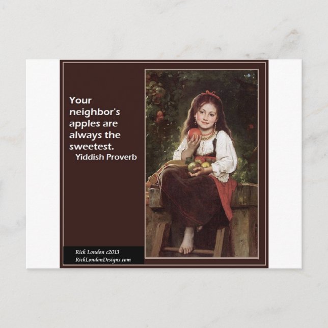 Yiddish Saying Regarding Apples & Graphic Postcard (Front)