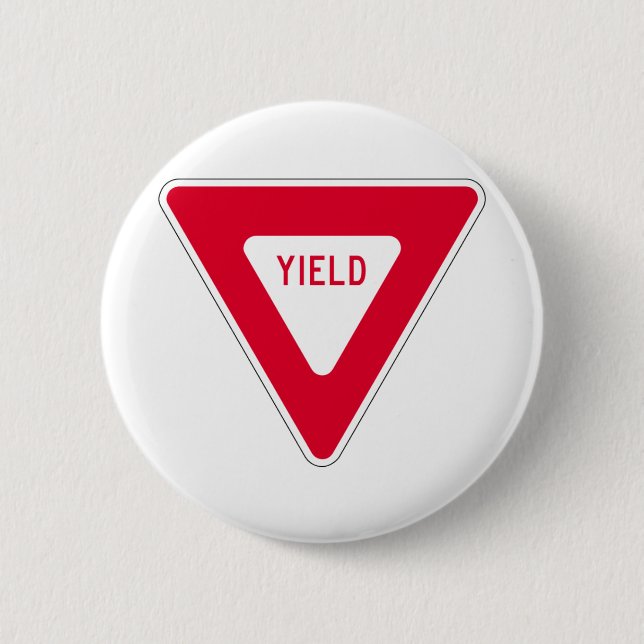 yield sign 6 cm round badge (Front)