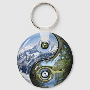 Yin And Yang As Planet Earth With Your Monogram Key Ring