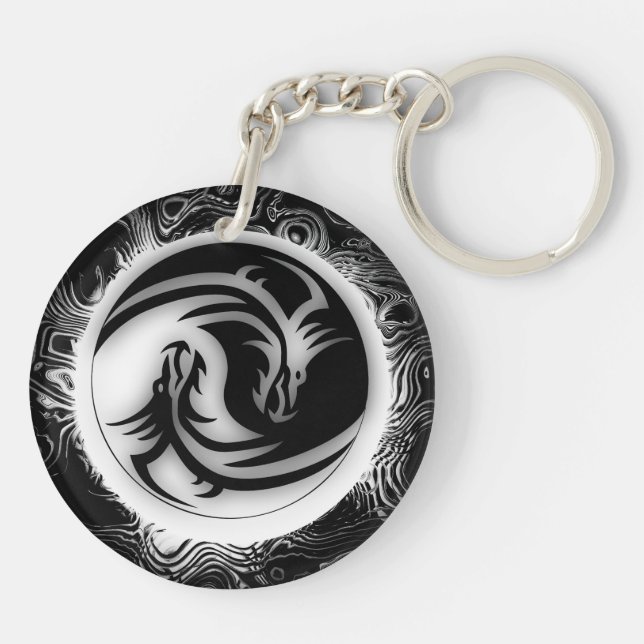 Yin and Yang Asian Dragons Key Ring (Back)
