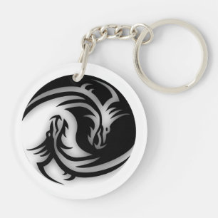 Yin and Yang Asian Dragons Key Ring