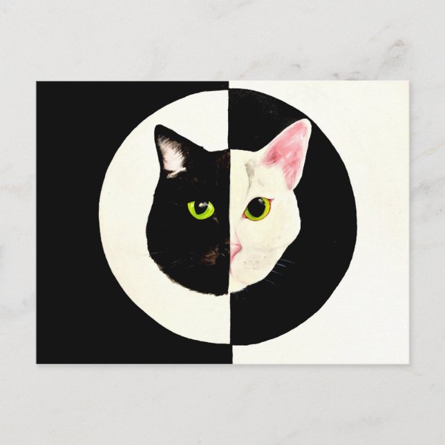 Yin and yang black and white cats faces painting postcard (Front)