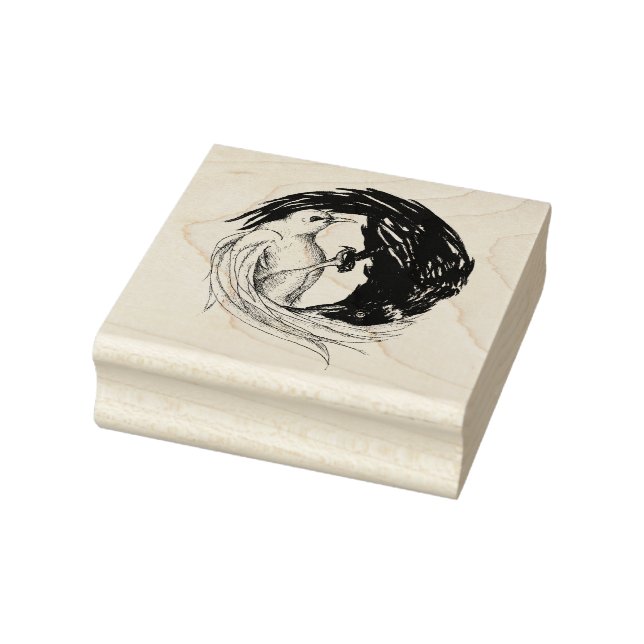 Yin and Yang Dove and Crow Bird Art Rubber Stamp (Stamp)