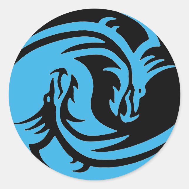 Yin and Yang dragons tribal black and blue set Classic Round Sticker (Front)