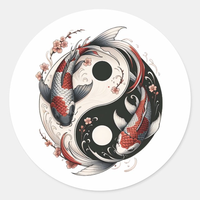 Yin And Yang Japanese Koi Fish Classic Round Sticker (Front)