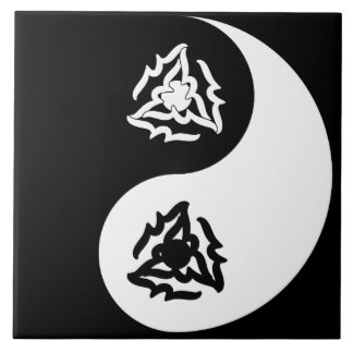 Yin and yang sign in black and white tile