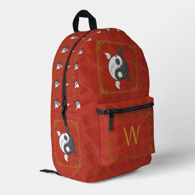 Yin and Yang the Koi Printed Backpack (Back Corner Left)