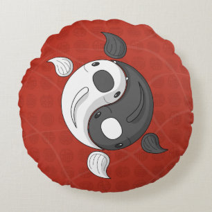 Yin and Yang the Koi Round Pillow