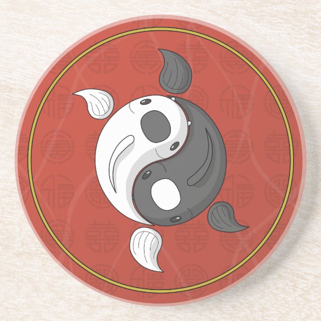 Yin and Yang the Koi Sandstone Coaster (Front)