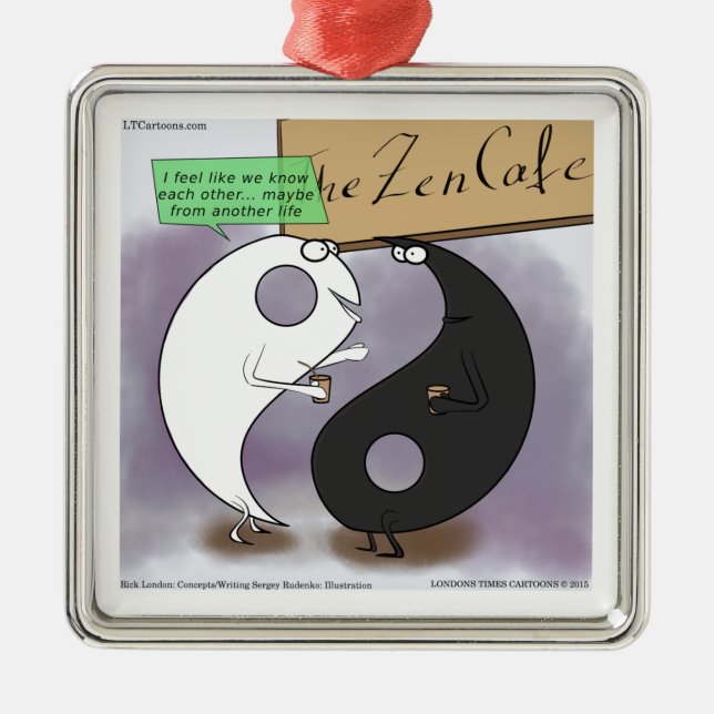 Yin Meets Yang Zen Funny Metal Tree Decoration (Front)