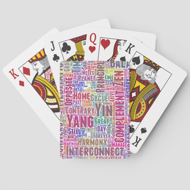 Yin Yan Nuage de Mots Texte Motif Interconnexion Playing Cards (Back)