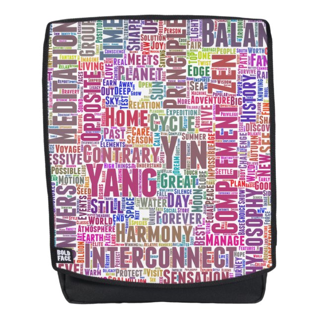 Yin Yan Nuage de Mots Texts Motif Interconnection Backpack (Front)