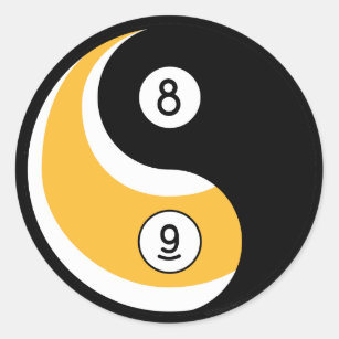 Yin Yang 8 Ball 9 Ball Symbol - Billiards Game Classic Round Sticker