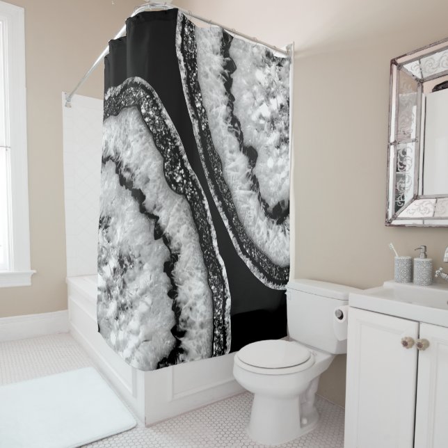 Yin Yang Agate Black Glitter Glam #1  Shower Curtain (In Situ)