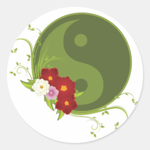 Yin Yang and Flowers Classic Round Sticker