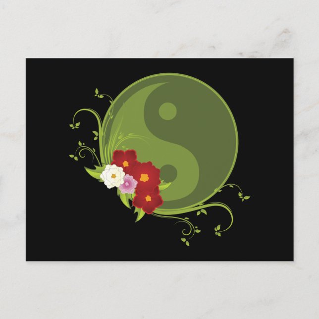 Yin Yang and Flowers Postcard (Front)