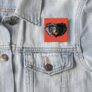 Yin Yang Animal Art, Battle of Lions 15 Cm Square Badge