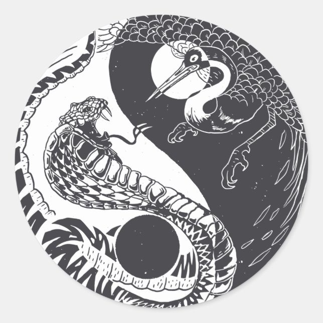Yin Yang Animal Art, Snake vs Bird Classic Round Sticker (Front)