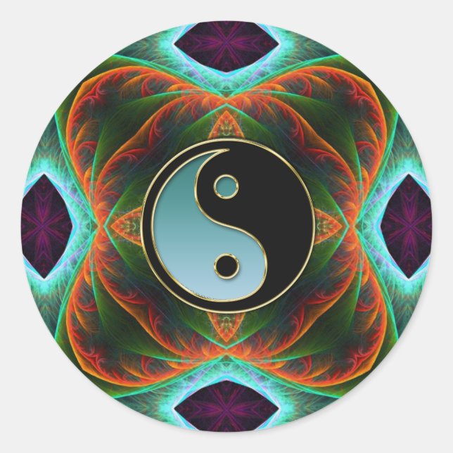 Yin Yang Aqua Green Fractal Art Sticker (Front)