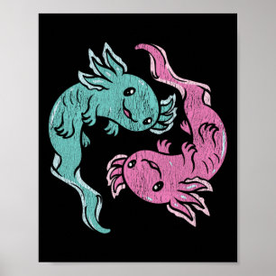 Yin Yang Axolotls - Cute Mexican Salamander Medita Poster