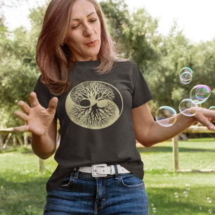Yin Yang Banyan Tree of Life Monochromatic Brown T-Shirt