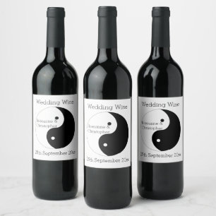 Yin Yang Black And White Design Wedding Wine Label