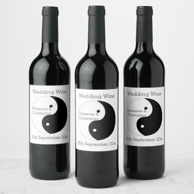 Yin Yang Black And White Design Wedding Wine Label (Bottles)