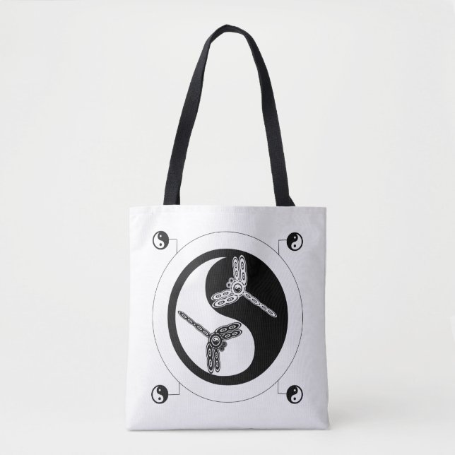 Yin Yang Black and White Figure 8 Dragonflies Tote (Front)