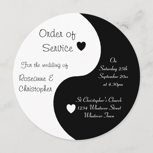 Yin Yang Black And White Hearts Programme (Front)