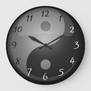 Yin yang black and white numbers large clock