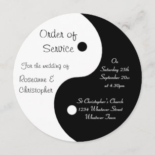 Yin Yang Black And White Wedding Order Of Service Programme