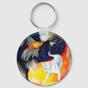 Yin Yang Black White Key Ring